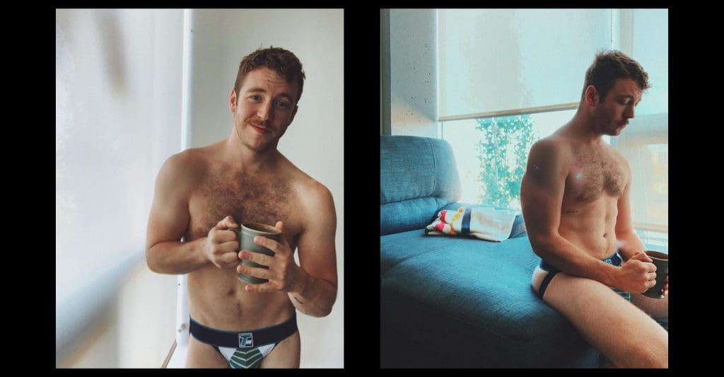 Smiling lean gay man with trimmed beard and body hair – otter type